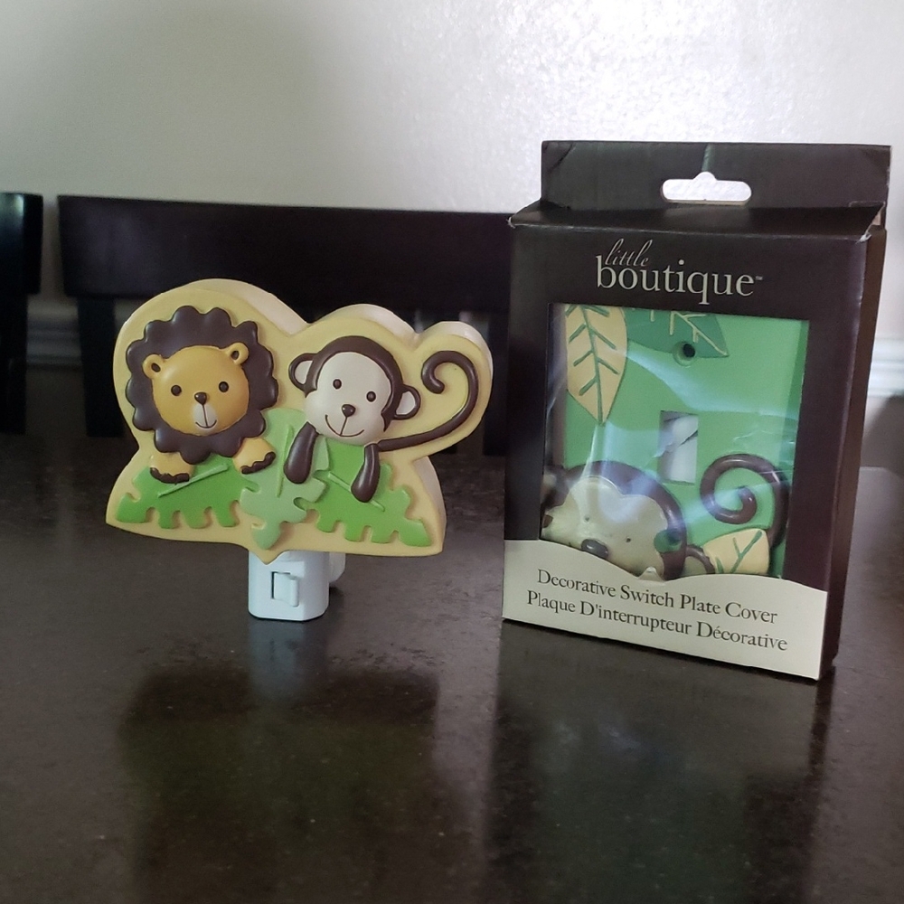 Lambs & Ivy Jungle Safari Express Nursery Monkey Lion Night Light And Wall Plate